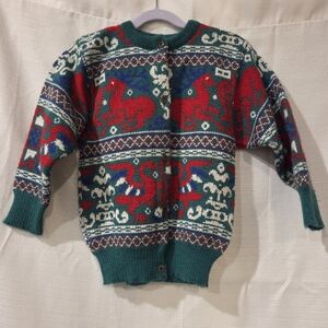 Vtg Kids Patterned Knit Cardigan Sweater Christmas